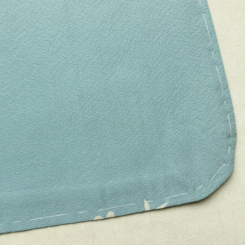 単衣 小紋 良品 縮緬 しつけ糸付き 正絹 花柄 単衣仕立て 身丈165cm 裄丈68cm リサイクル着物 着物 シンプル 青・紺_画像14