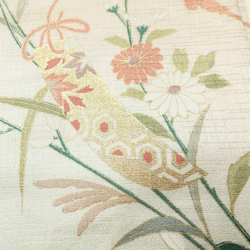 訪問着 良品 しつけ糸付き 正絹 古典柄 袷仕立て 身丈164cm 裄丈66.5cm リサイクル着物 着物 箔 入学式 卒業式 七五三 お宮参り フォーマル 菊 ピンクベージュ ベージュ_画像8