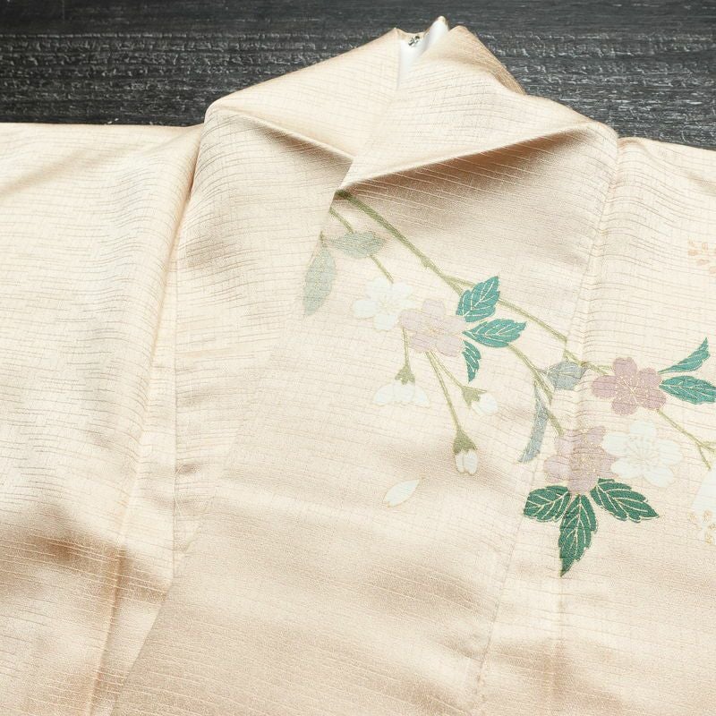 訪問着 良品 しつけ糸付き 正絹 古典柄 袷仕立て 身丈164cm 裄丈66.5cm リサイクル着物 着物 箔 入学式 卒業式 七五三 お宮参り フォーマル 菊 ピンクベージュ ベージュ_画像15
