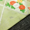 名古屋帯 太鼓柄 良品 しつけ糸付き 正絹 花柄 名古屋仕立て なごや帯 リサイクル帯 帯 箔 シンプル 緑・うぐいす色_画像13