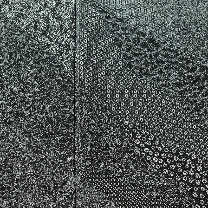 小紋 良品 小紋師 北原寿永 落款入り 縮緬 江戸小紋 総柄 正絹 古典柄 袷仕立て 身丈159.5cm 裄丈64.5cm リサイクル着物 着物 黒_画像6