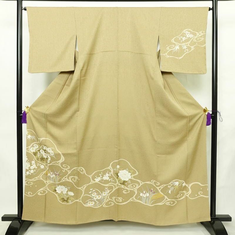 付け下げ 美品 正絹 花柄 袷仕立て 身丈160cm 裄丈65cm リサイクル着物 着物 金彩 入学式 卒業式 七五三 お宮参り フォーマル 黄・黄土色_画像1