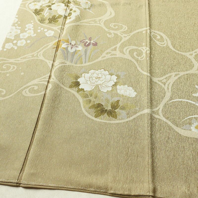 付け下げ 美品 正絹 花柄 袷仕立て 身丈160cm 裄丈65cm リサイクル着物 着物 金彩 入学式 卒業式 七五三 お宮参り フォーマル 黄・黄土色_画像4