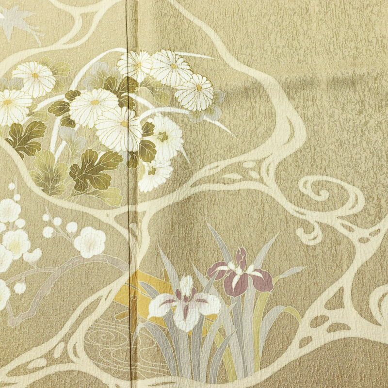 付け下げ 美品 正絹 花柄 袷仕立て 身丈160cm 裄丈65cm リサイクル着物 着物 金彩 入学式 卒業式 七五三 お宮参り フォーマル 黄・黄土色_画像6