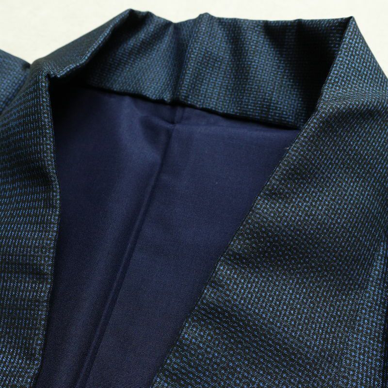 男性用 着物 良品 正絹 亀甲柄 袷仕立て 身丈146.5cm 裄丈70cm リサイクル着物 着物 青・紺_画像17
