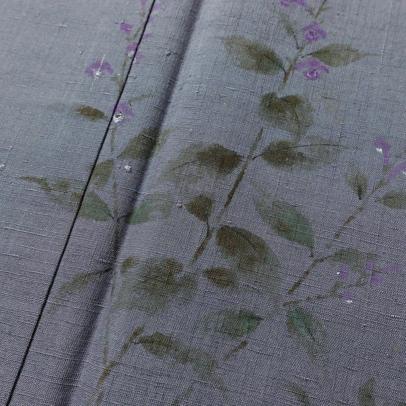 訪問着 一つ紋付き 正絹 花柄 袷仕立て 身丈153cm 裄丈63.5cm リサイクル着物 着物 モダン 紬地 紫・藤色_画像7