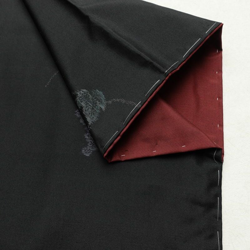 大島紬 良品 証紙あり しつけ糸付き 正絹 木の葉・植物柄 袷仕立て 身丈157cm 裄丈62.5cm リサイクル着物 着物 シンプル 葡萄 洒落 黒_画像14