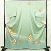 訪問着 良品 しつけ糸付き 正絹 花柄 袷仕立て 身丈161.5cm 裄丈67cm リサイクル着物 着物 箔 金彩 入学式 卒業式 七五三 お宮参り 雪輪 フォーマル 菊 緑・うぐいす色_画像1