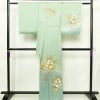 訪問着 良品 しつけ糸付き 正絹 花柄 袷仕立て 身丈161.5cm 裄丈67cm リサイクル着物 着物 箔 金彩 入学式 卒業式 七五三 お宮参り 雪輪 フォーマル 菊 緑・うぐいす色_画像2