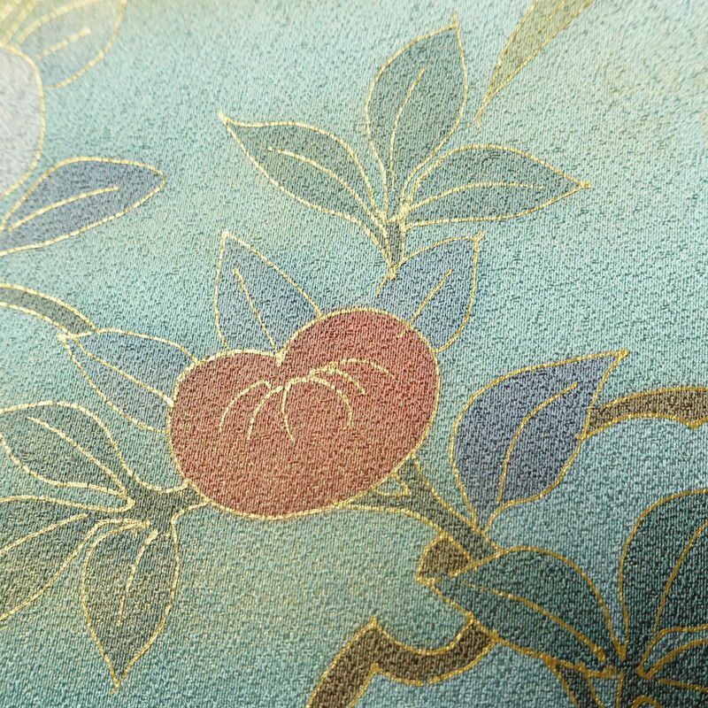 訪問着 良品 しつけ糸付き 正絹 花柄 袷仕立て 身丈161.5cm 裄丈67cm リサイクル着物 着物 箔 金彩 入学式 卒業式 七五三 お宮参り 雪輪 フォーマル 菊 緑・うぐいす色_画像10