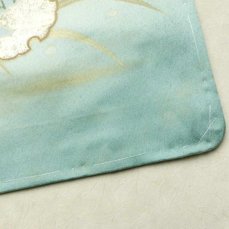 訪問着 良品 しつけ糸付き 正絹 花柄 袷仕立て 身丈161.5cm 裄丈67cm リサイクル着物 着物 箔 金彩 入学式 卒業式 七五三 お宮参り 雪輪 フォーマル 菊 緑・うぐいす色_画像15