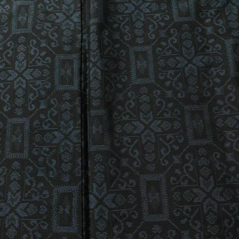 紬 しつけ糸付き 正絹 幾何学柄・抽象柄 袷仕立て 身丈163cm 裄丈64.5cm リサイクル着物 着物 モダン 黒_画像6