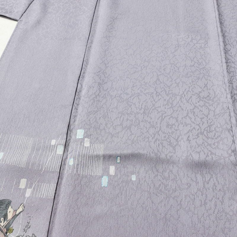 付け下げ 良品 落款入り 正絹 人物・動物柄 袷仕立て 身丈156cm 裄丈67.5cm リサイクル着物 着物 フォーマル 紫・藤色_画像5