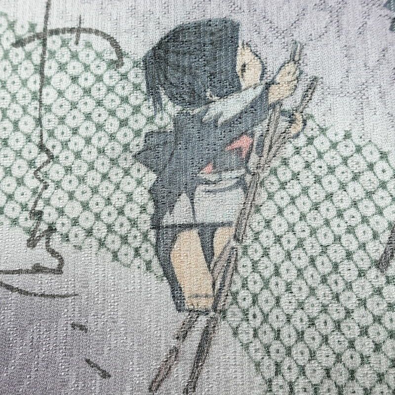 付け下げ 良品 落款入り 正絹 人物・動物柄 袷仕立て 身丈156cm 裄丈67.5cm リサイクル着物 着物 フォーマル 紫・藤色_画像11