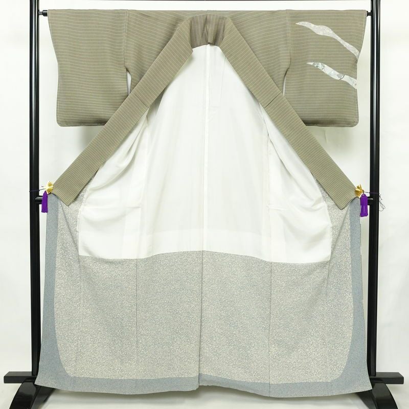 訪問着 良品 金田昇 落款入り しつけ糸付き 正絹 古典柄 袷仕立て 身丈161.5cm 裄丈65cm リサイクル着物 着物 入学式 卒業式 七五三 お宮参り フォーマル 緑・うぐいす色_画像3