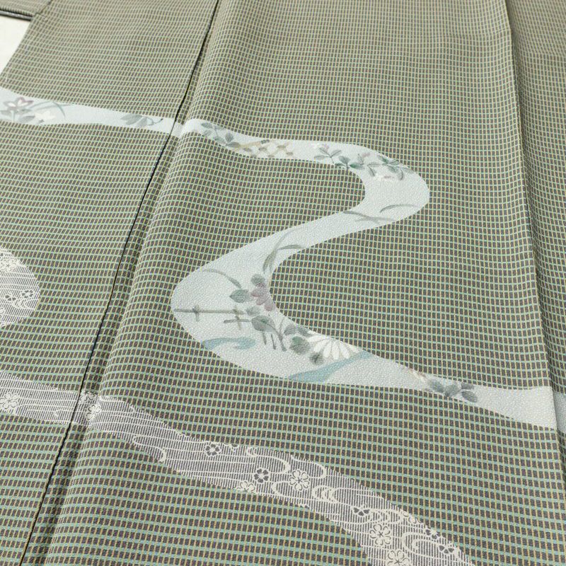 訪問着 良品 金田昇 落款入り しつけ糸付き 正絹 古典柄 袷仕立て 身丈161.5cm 裄丈65cm リサイクル着物 着物 入学式 卒業式 七五三 お宮参り フォーマル 緑・うぐいす色_画像5