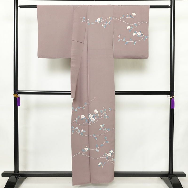 訪問着 落款入り 正絹 花柄 友禅 袷仕立て 身丈156.5cm 裄丈64.5cm リサイクル着物 着物 共八掛 入学式 卒業式 七五三 お宮参り フォーマル 紫・藤色_画像2