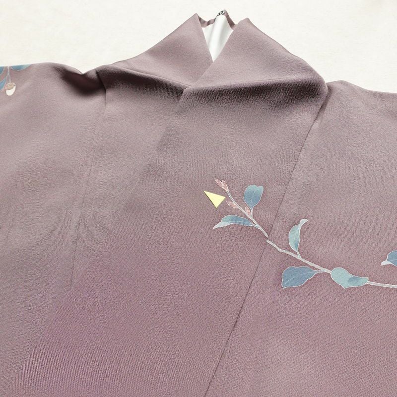 訪問着 落款入り 正絹 花柄 友禅 袷仕立て 身丈156.5cm 裄丈64.5cm リサイクル着物 着物 共八掛 入学式 卒業式 七五三 お宮参り フォーマル 紫・藤色_画像18