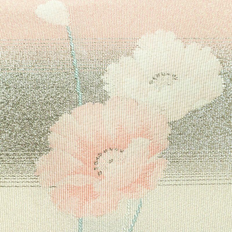 名古屋帯 太鼓柄 正絹 花柄 名古屋仕立て なごや帯 リサイクル帯 帯 シンプル 上品 白_画像3
