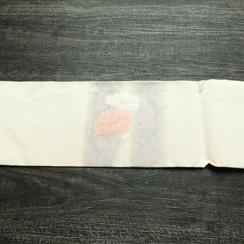 名古屋帯 太鼓柄 正絹 花柄 名古屋仕立て なごや帯 リサイクル帯 帯 シンプル 上品 白_画像13