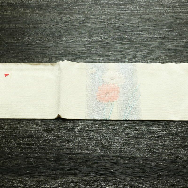名古屋帯 太鼓柄 正絹 花柄 名古屋仕立て なごや帯 リサイクル帯 帯 シンプル 上品 白_画像14