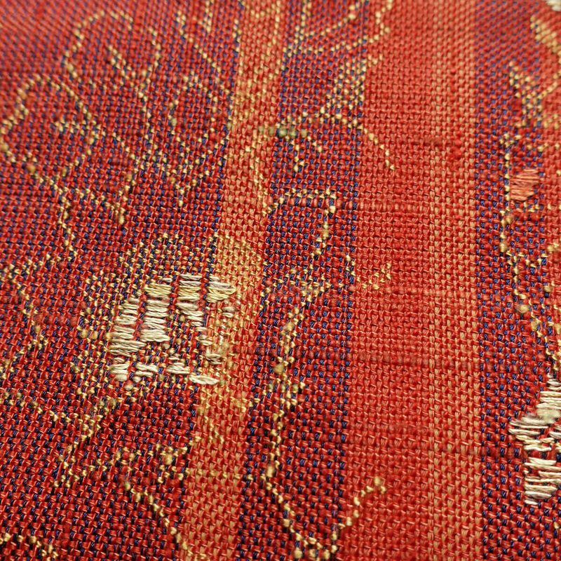 名古屋帯 六通柄 正絹 木の葉・植物柄 名古屋仕立て なごや帯 リサイクル帯 帯 紬地 橙_画像3