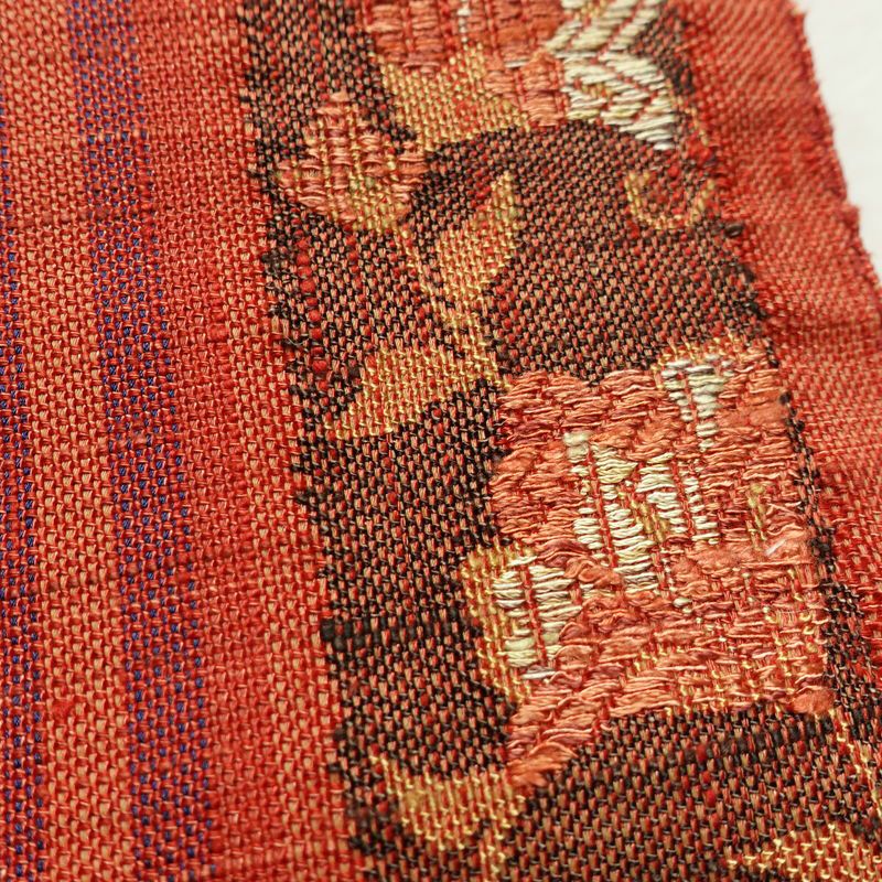 名古屋帯 六通柄 正絹 木の葉・植物柄 名古屋仕立て なごや帯 リサイクル帯 帯 紬地 橙_画像5