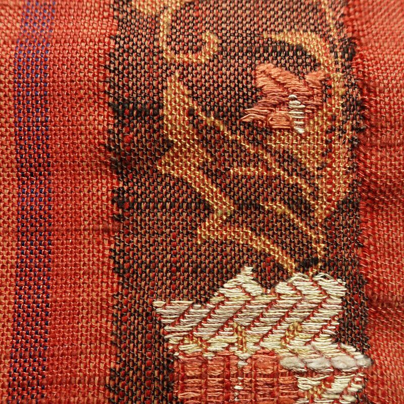 名古屋帯 六通柄 正絹 木の葉・植物柄 名古屋仕立て なごや帯 リサイクル帯 帯 紬地 橙_画像6