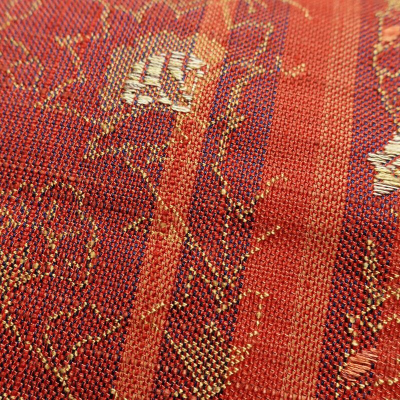 名古屋帯 六通柄 正絹 木の葉・植物柄 名古屋仕立て なごや帯 リサイクル帯 帯 紬地 橙_画像7