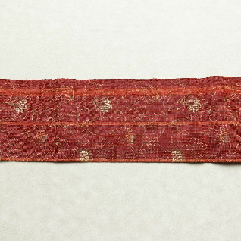 名古屋帯 六通柄 正絹 木の葉・植物柄 名古屋仕立て なごや帯 リサイクル帯 帯 紬地 橙_画像14