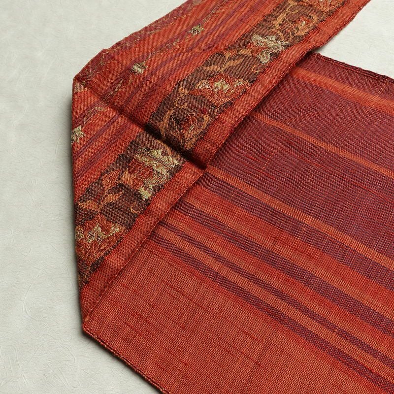名古屋帯 六通柄 正絹 木の葉・植物柄 名古屋仕立て なごや帯 リサイクル帯 帯 紬地 橙_画像19