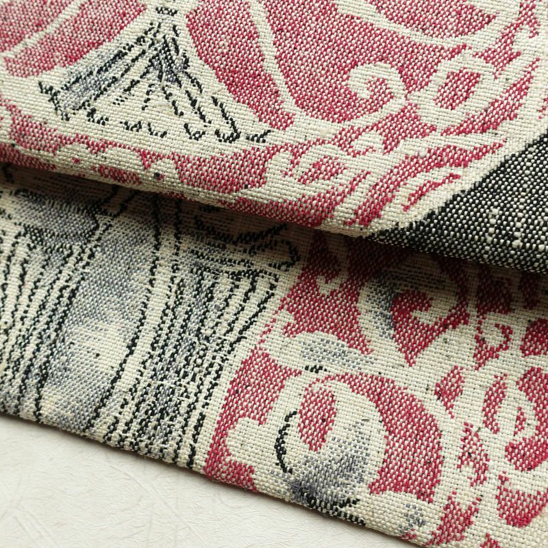 名古屋帯 六通柄 正絹 幾何学柄・抽象柄 松葉仕立て なごや帯 リサイクル帯 帯 紬地 グレー_画像9