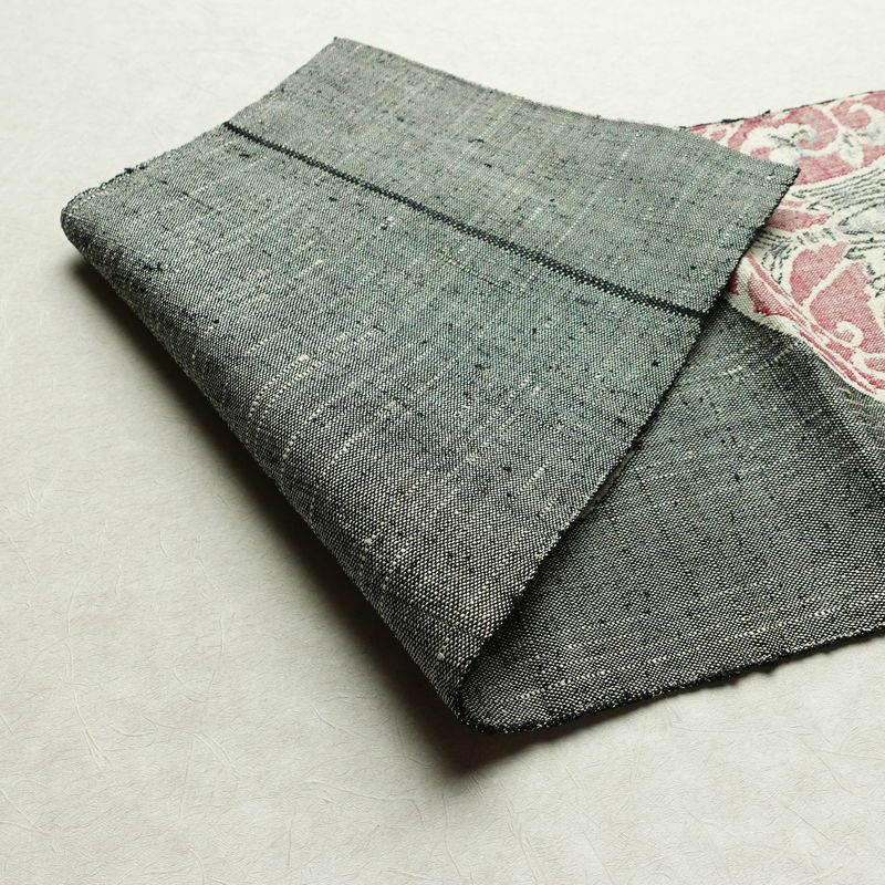 名古屋帯 六通柄 正絹 幾何学柄・抽象柄 松葉仕立て なごや帯 リサイクル帯 帯 紬地 グレー_画像11