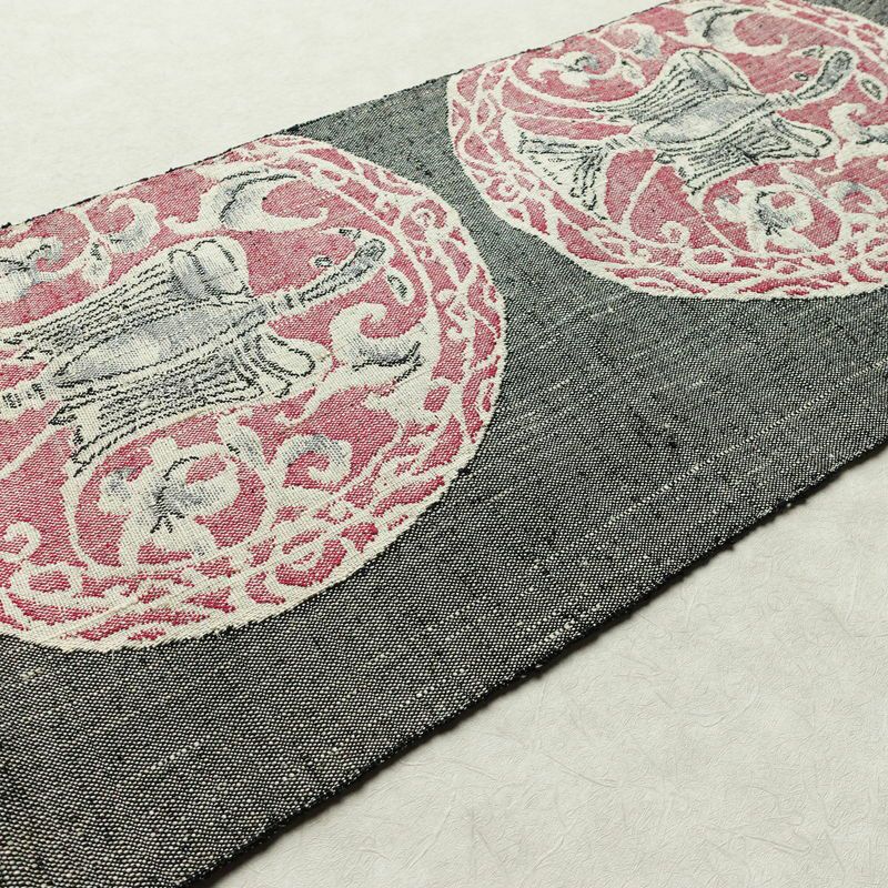 名古屋帯 六通柄 正絹 幾何学柄・抽象柄 松葉仕立て なごや帯 リサイクル帯 帯 紬地 グレー_画像13