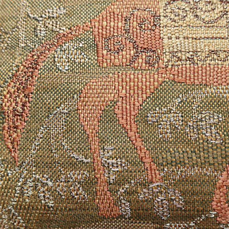 名古屋帯 太鼓柄 正絹 人物・動物柄 名古屋仕立て なごや帯 リサイクル帯 帯 モダン 茶_画像5