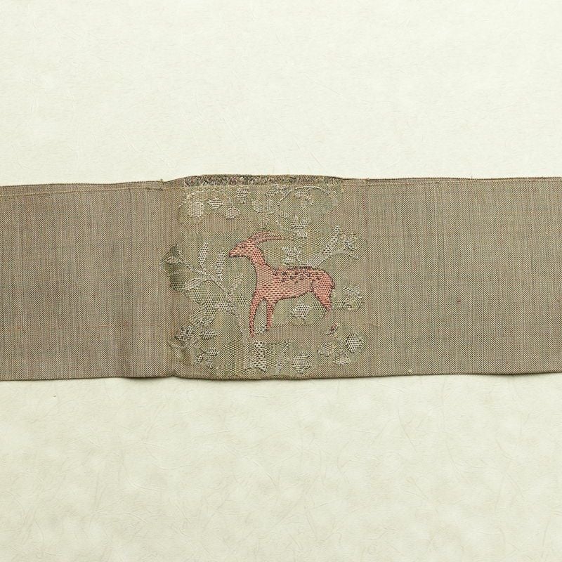 名古屋帯 太鼓柄 正絹 人物・動物柄 名古屋仕立て なごや帯 リサイクル帯 帯 モダン 茶_画像16