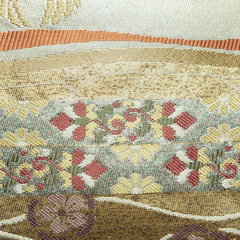 名古屋帯 太鼓柄 美品 正絹 古典柄 名古屋仕立て なごや帯 リサイクル帯 帯 箔 グレー_画像4