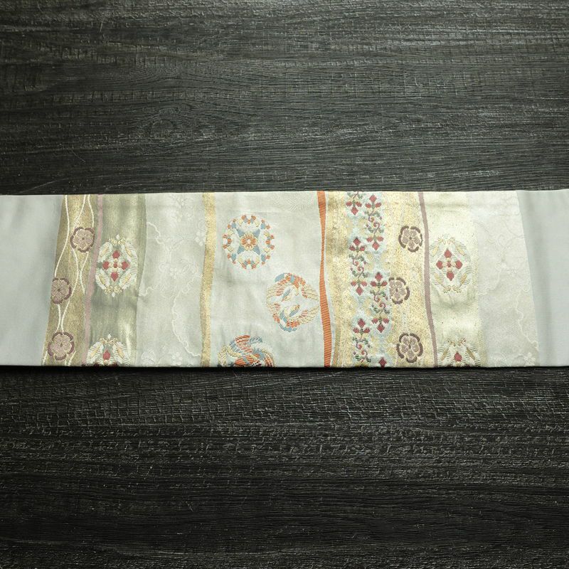 名古屋帯 太鼓柄 美品 正絹 古典柄 名古屋仕立て なごや帯 リサイクル帯 帯 箔 グレー_画像15