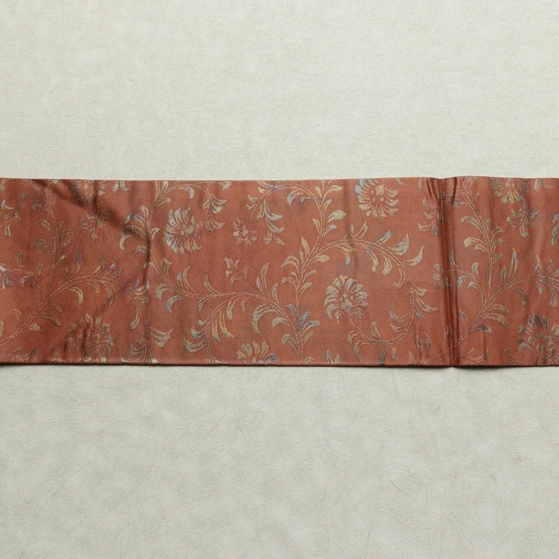 名古屋帯 六通柄 美品 正絹 木の葉・植物柄 名古屋仕立て なごや帯 リサイクル帯 帯 箔 茶_画像13
