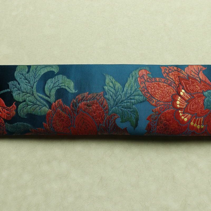 名古屋帯 六通柄 良品 正絹 花柄 名古屋仕立て なごや帯 リサイクル帯 帯 青・紺_画像16