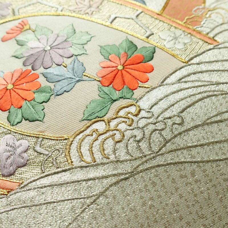 名古屋帯 太鼓柄 美品 金駒刺繍 正絹 古典柄 名古屋仕立て なごや帯 リサイクル帯 帯 刺繍 金彩 金・銀_画像3