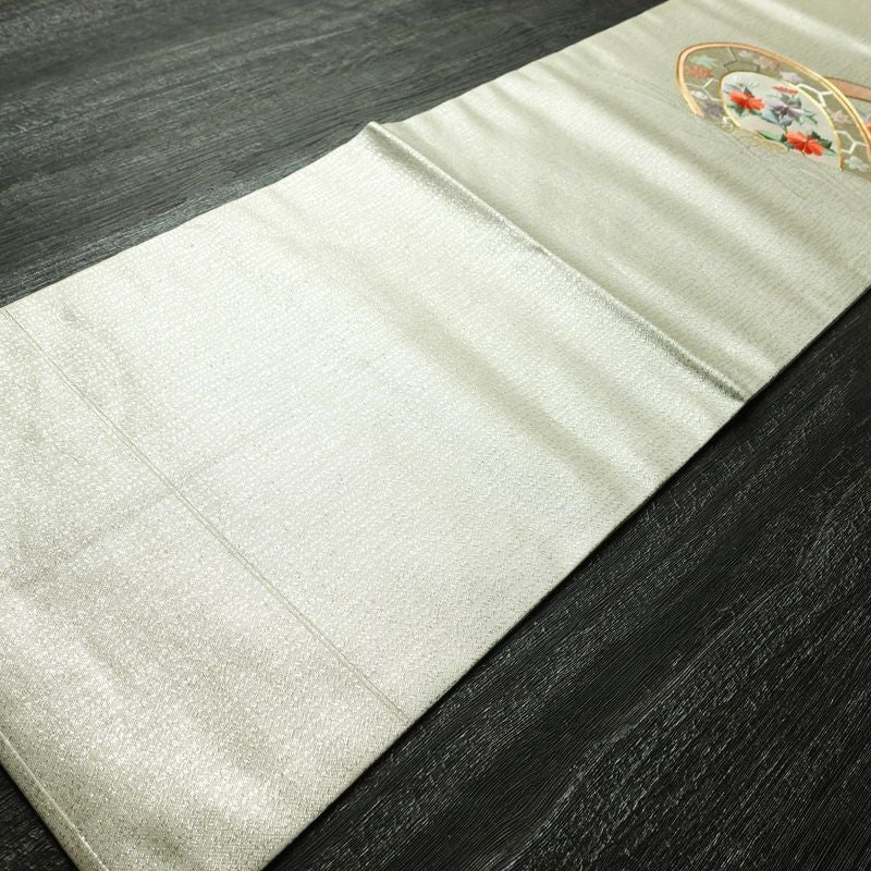 名古屋帯 太鼓柄 美品 金駒刺繍 正絹 古典柄 名古屋仕立て なごや帯 リサイクル帯 帯 刺繍 金彩 金・銀_画像10