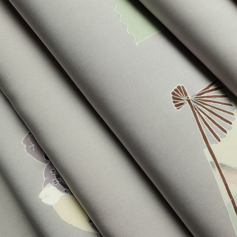 名古屋帯 太鼓柄 落款入り 正絹 人物・動物柄 通し仕立て なごや帯 リサイクル帯 帯 シンプル 扇子 グレー_画像19