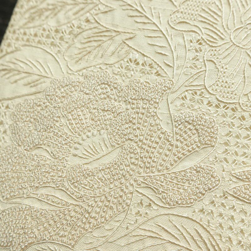 名古屋帯 太鼓柄 スワトウ刺繍 正絹 古典柄 名古屋仕立て なごや帯 リサイクル帯 帯 刺繍 おしゃれ 上品 白_画像6