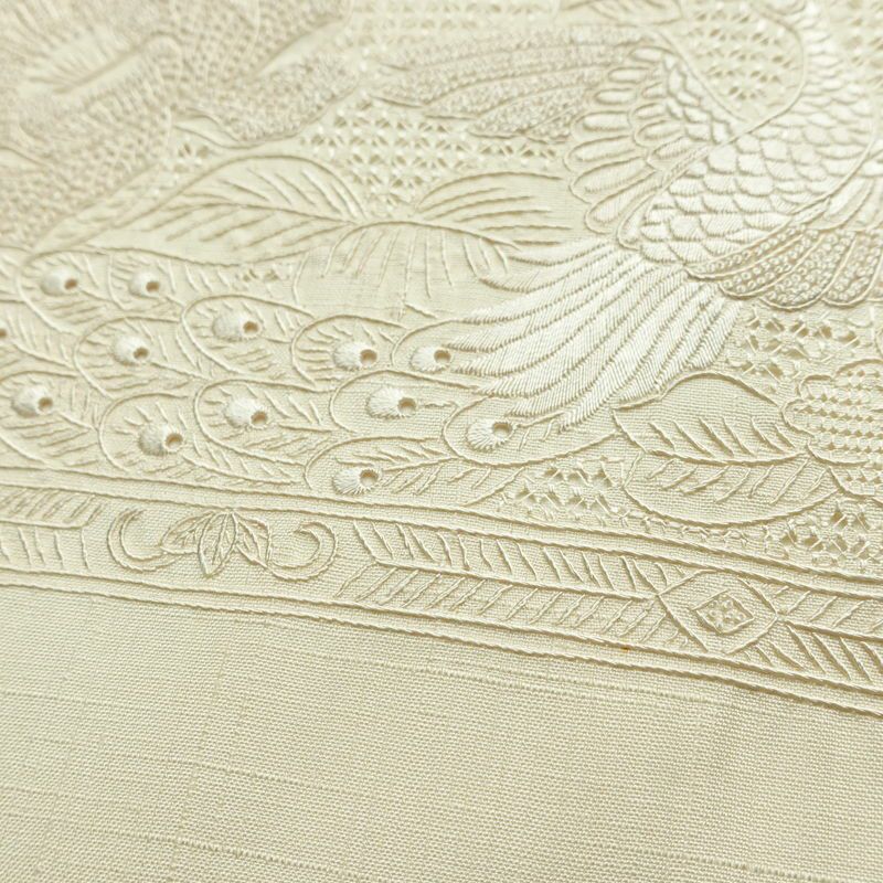名古屋帯 太鼓柄 スワトウ刺繍 正絹 古典柄 名古屋仕立て なごや帯 リサイクル帯 帯 刺繍 おしゃれ 上品 白_画像7