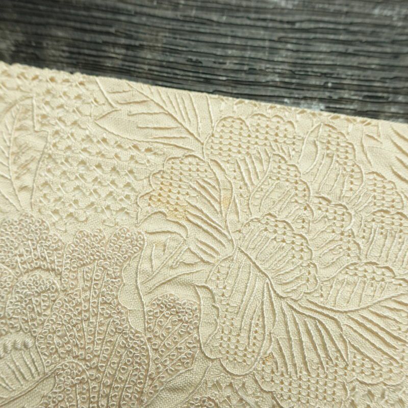 名古屋帯 太鼓柄 スワトウ刺繍 正絹 古典柄 名古屋仕立て なごや帯 リサイクル帯 帯 刺繍 おしゃれ 上品 白_画像15