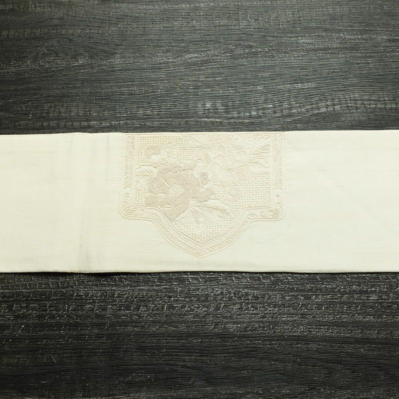 名古屋帯 太鼓柄 スワトウ刺繍 正絹 古典柄 名古屋仕立て なごや帯 リサイクル帯 帯 刺繍 おしゃれ 上品 白_画像18