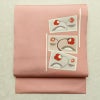 名古屋帯 太鼓柄 金駒刺繍 正絹 花柄 名古屋仕立て なごや帯 リサイクル帯 帯 金彩 ピンク_画像1