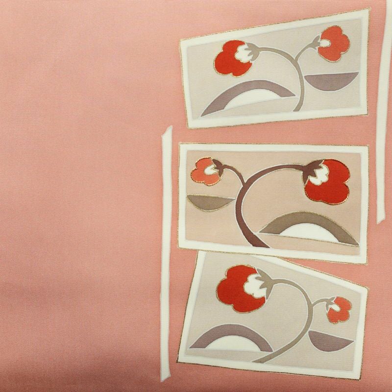 名古屋帯 太鼓柄 金駒刺繍 正絹 花柄 名古屋仕立て なごや帯 リサイクル帯 帯 金彩 ピンク_画像2