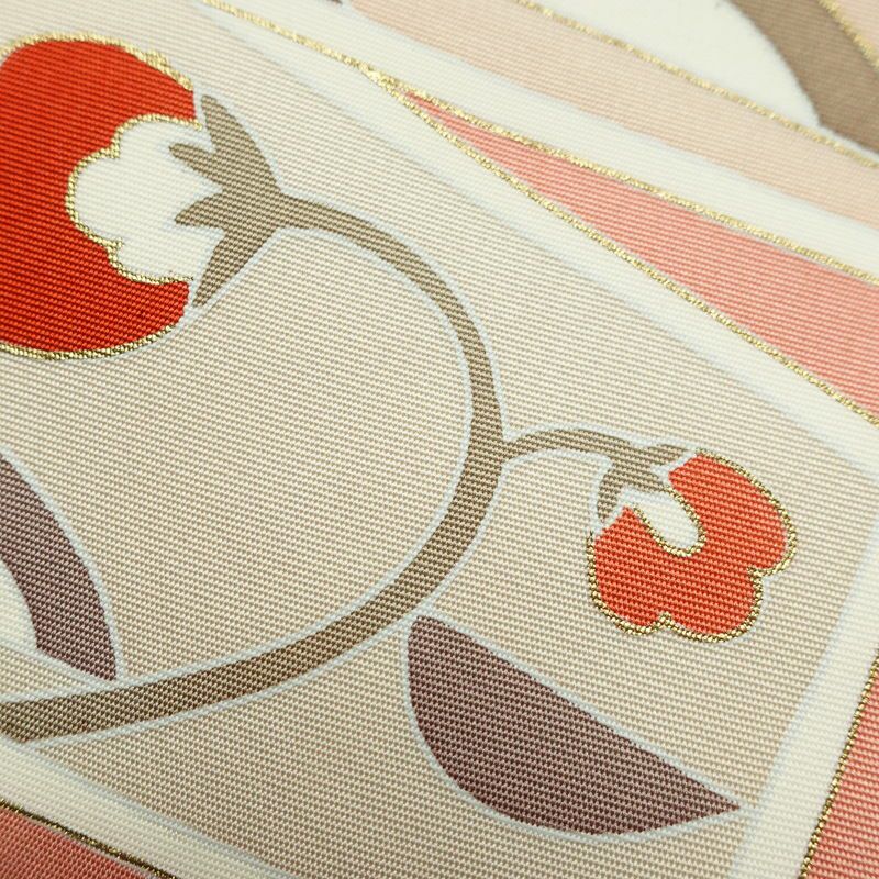 名古屋帯 太鼓柄 金駒刺繍 正絹 花柄 名古屋仕立て なごや帯 リサイクル帯 帯 金彩 ピンク_画像5